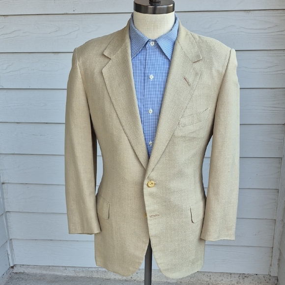 Oxxford Clothes Other - OXXFORD Beige Tan Cream Herringbone Weave Sz 40 S Mens Sport Coat Blazer VTG